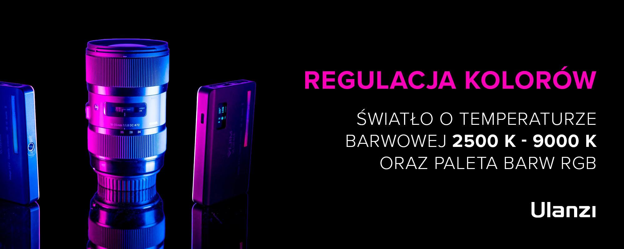 Lampa LED Ulanzi VL120 - RGB, WB (2500 K - 9000 K) - Bogactwo kolorów